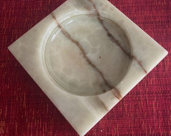 Vintage Green Onyx Marble Ashtray, Mid-Century Natural Stone Catchall Dish