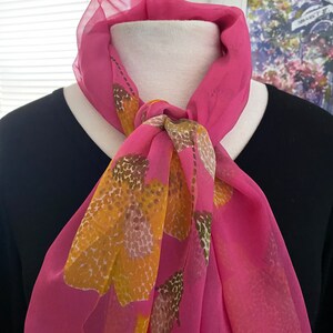 Vintage Glentex Silk Chiffon Oblong Scarves/Hot Pink with Flowers/Gift
