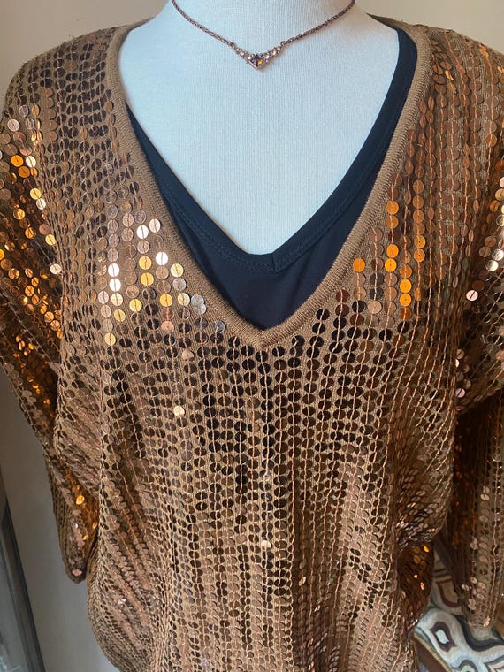 Bronze Sequence 100%Wool Sweater/Size M/L/Vintage… - image 2