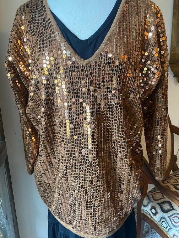 Bronze Sequence 100%Wool Sweater/Size M/L/Vintage… - image 3