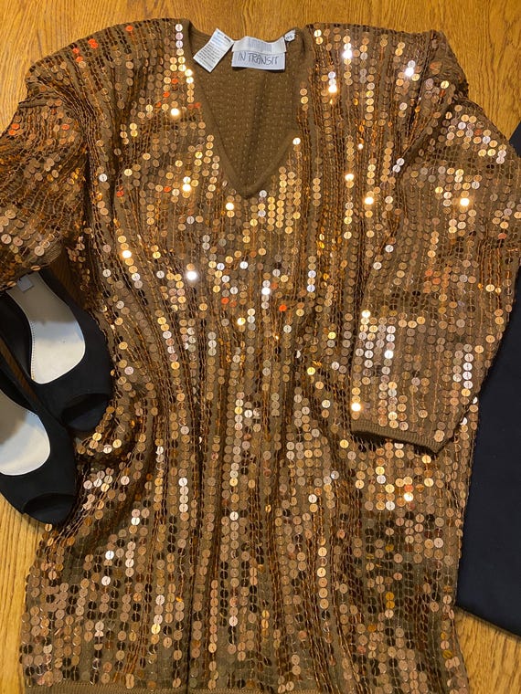 Bronze Sequence 100%Wool Sweater/Size M/L/Vintage… - image 1