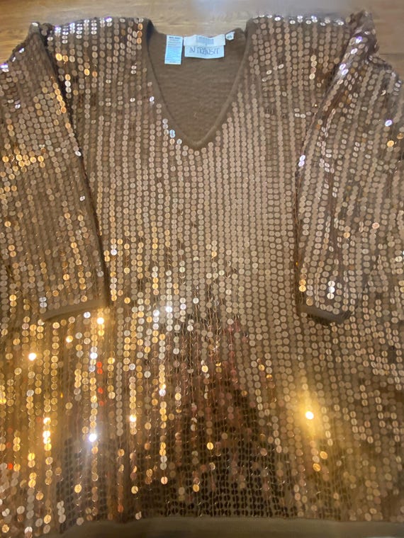 Bronze Sequence 100%Wool Sweater/Size M/L/Vintage… - image 5