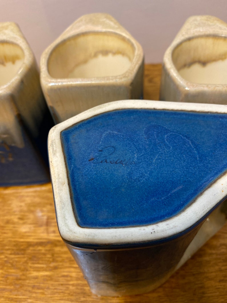 Padilla Stackable Mugs/set of 4/drip Glazed Stoneware/kokopelli Design