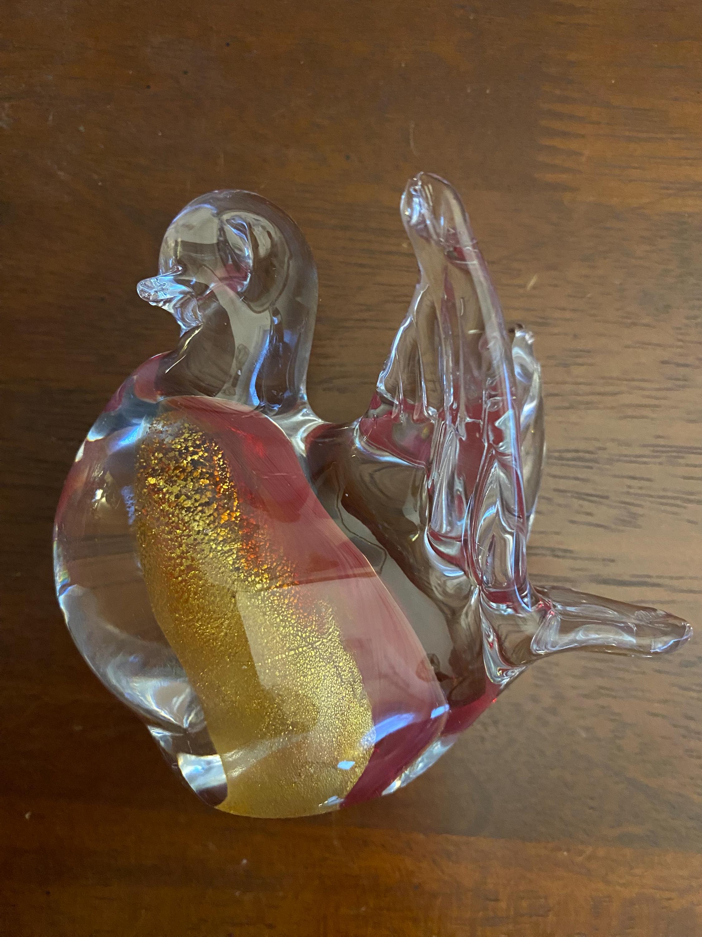 ムラーノガラスの鳥の置物/赤と金色/収集可能なアートガラス - Etsy 日本