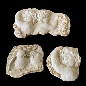 Hen-Feather Wall Plaques/Set of 3/Cherubs/Birds/Hand Cast