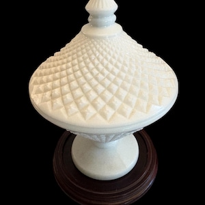 Westmoreland Milk Glass Hobnail Covered Candy Dish • Lidded Compote • Vintage White Milkglass • Maker’s Mark on Base