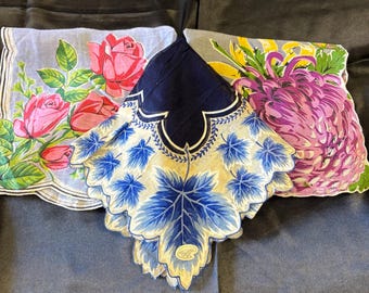 Chusteczki bawełniane w kwiaty w stylu vintage/zestaw 3 szt.