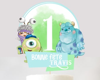 Monster inc CAKE TOPPER- Monsters birthday PRINTABLE cake topper- Boo, Sully and Mike. 1st Birthday Party- Watercolor pastel monsters