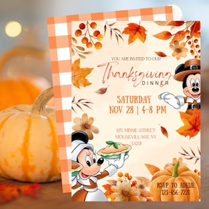 Thanksgiving Dinner Invite- Thanksgiving dinner party invitation- Mouse Thanksgiving animals, fall,autumn, leaves- digital item- give thanks