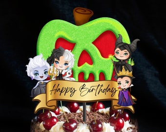 Villains Cake Topper- PRINTABLE Party like a villain Cake topper- Maleficent, cruella, evil queen, poison, birthday, halloween decor, ursula