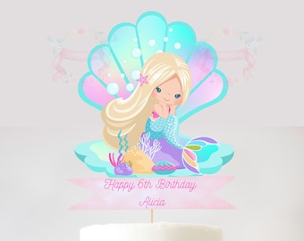 MERMAID CAKE topper- Digital cake topper- Printable mermaid party Decor