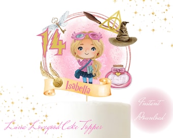 PRINTABLE LUNA Lovegood CAKE topper- Digital Magic School Witch cake topper- Luna glasses topper- magic, wizard, 9 3/4 platform, magic wand