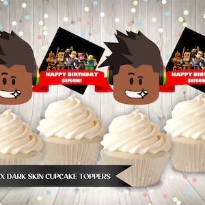ROBLOX DARK SKIN toppers- Printable Roblox Birthday Cupcake toppers- Cupcakes, Roblox, Video Games, Birthday, Roblox Party, Birthday boy