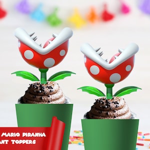 SUPER PIRANHA plant Cupcake TOPPERS- Printable Cupakes toppers- Super Power Super boy birthday party decor- Video games birthday supplies