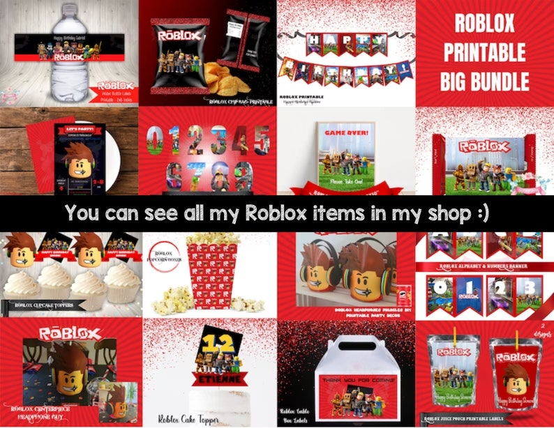 ROBLOX Water Bottle Labels PRINTABLE Roblox Birthday Party Games Video