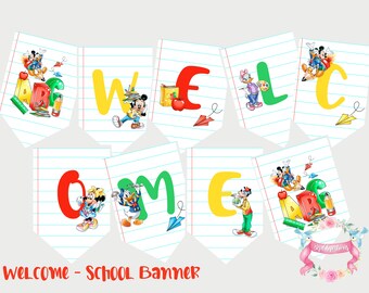 Back to School Banner- Welcome Banner- teacher classroom decor- Welcome school bunting- Colorful Classroom Banner- Apple, pencil