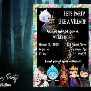 Party Like A Villain Invitation- Villains Birthday Invite- DIGITAL Printable Invite- Villains, Princess, Evil Queen, Jafar,Hades, Maleficent