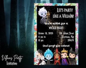 Party Like A Villain Invitation- Villains Birthday Invite- DIGITAL Printable Invite- Villains, Princess, Evil Queen, Jafar,Hades, Maleficent