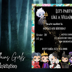 Party Like A Villain Invitation- Villains GIRLS ONLY Invite- DIGITAL Invite- Villains birthday part, Evil Queen, Ursula, Maleficent