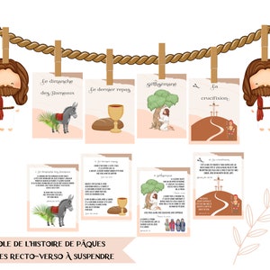 HISTOIRE PÂQUES BIBLE Banderole à créer- Histoire Biblique de Pâques- Résurrection de Jésus,banderole à imprimer, 12 cartes bibliques pâques