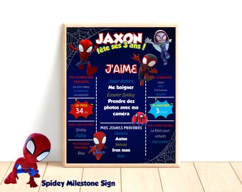 PRINTABLE Spidey and friends MILESTONE sign- Kids birthday printable sign- Spidey digital sign- milestone, kids birthday, party decor