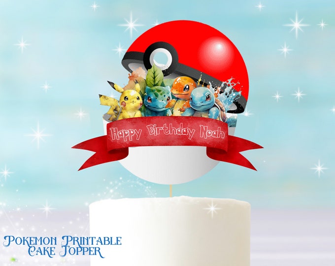 POKEMON POKEBALL CAKE Topper Printable Pokémon Cake Topper Personalized ...