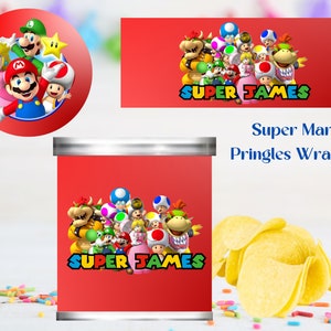 SUPER BROTHERS PRINGLES wrappers- Digital Printable Super Video games birthday party! Printable Pringles wrapper- Super birthday