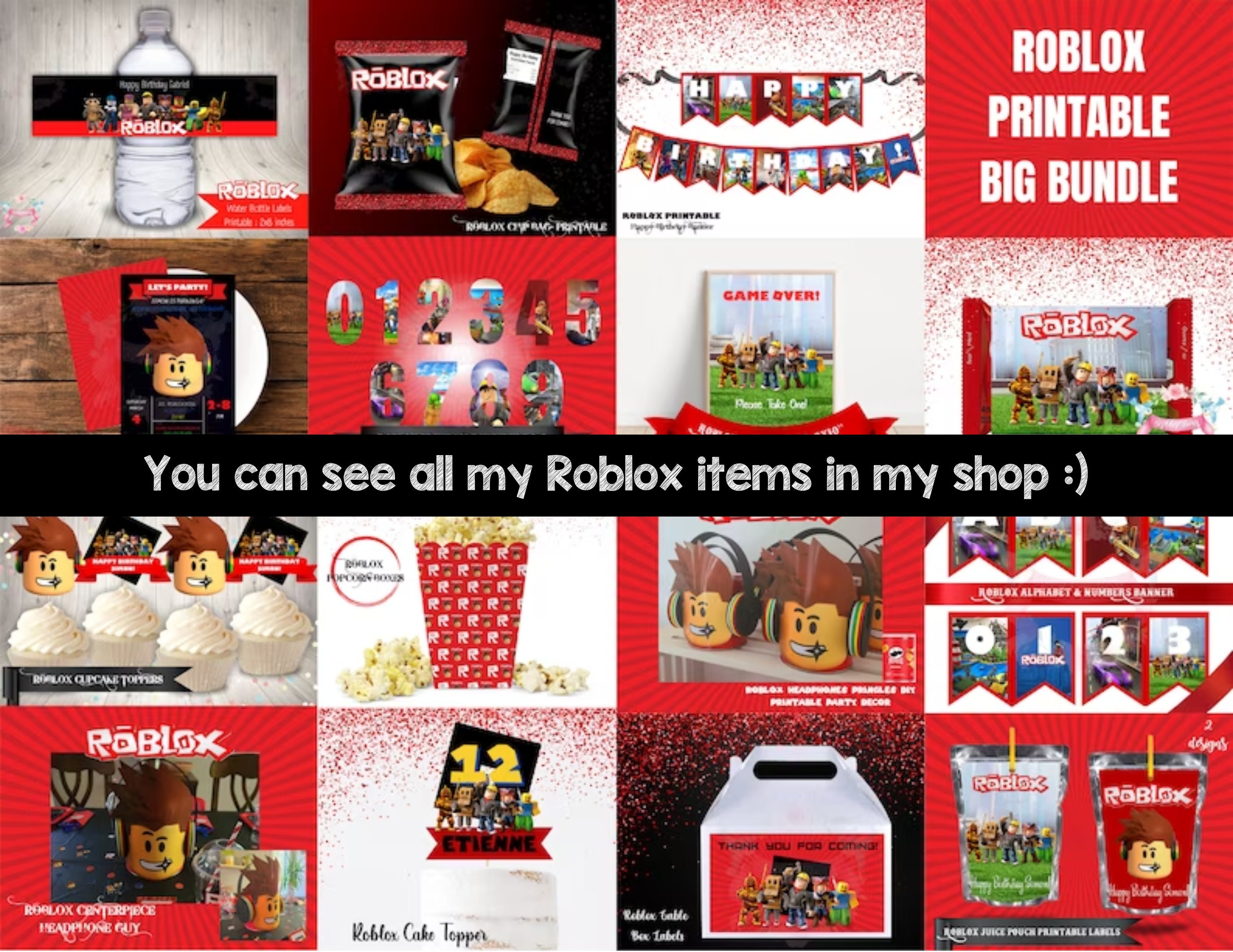ROBLOX CUPCAKE TOPPERS Printable Roblox Birthday Party Cupcake Toppers ...