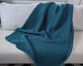 Soft Teal Sweater Blanket Textured Diamond Afghan Housewarming Gift Wedding Gift Turquoise Blue Throw Blanket