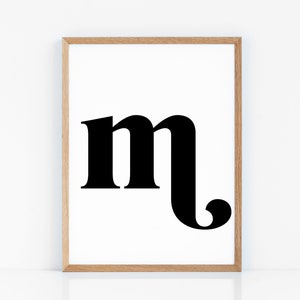 Letter *m* typography, Wall Art Prints, Printable Art, Alphabet Print, Typography, Black And White, Minimalist, Wall Decor