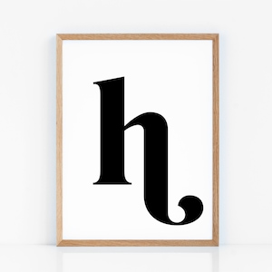Letter *h* typography, Wall Art Prints, Printable Art, Alphabet Print, Typography, Black And White, Minimalist, Wall Decor
