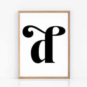 Letter *d* typography, Wall Art Prints, Printable Art, Alphabet Print, Typography, Black And White, Minimalist, Wall Decor