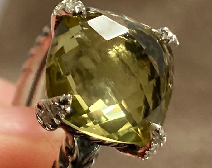 USED David Yurman  Chatelaine LEMON CITRINE  11mmx11mm  Ring with Diamonds Size 7