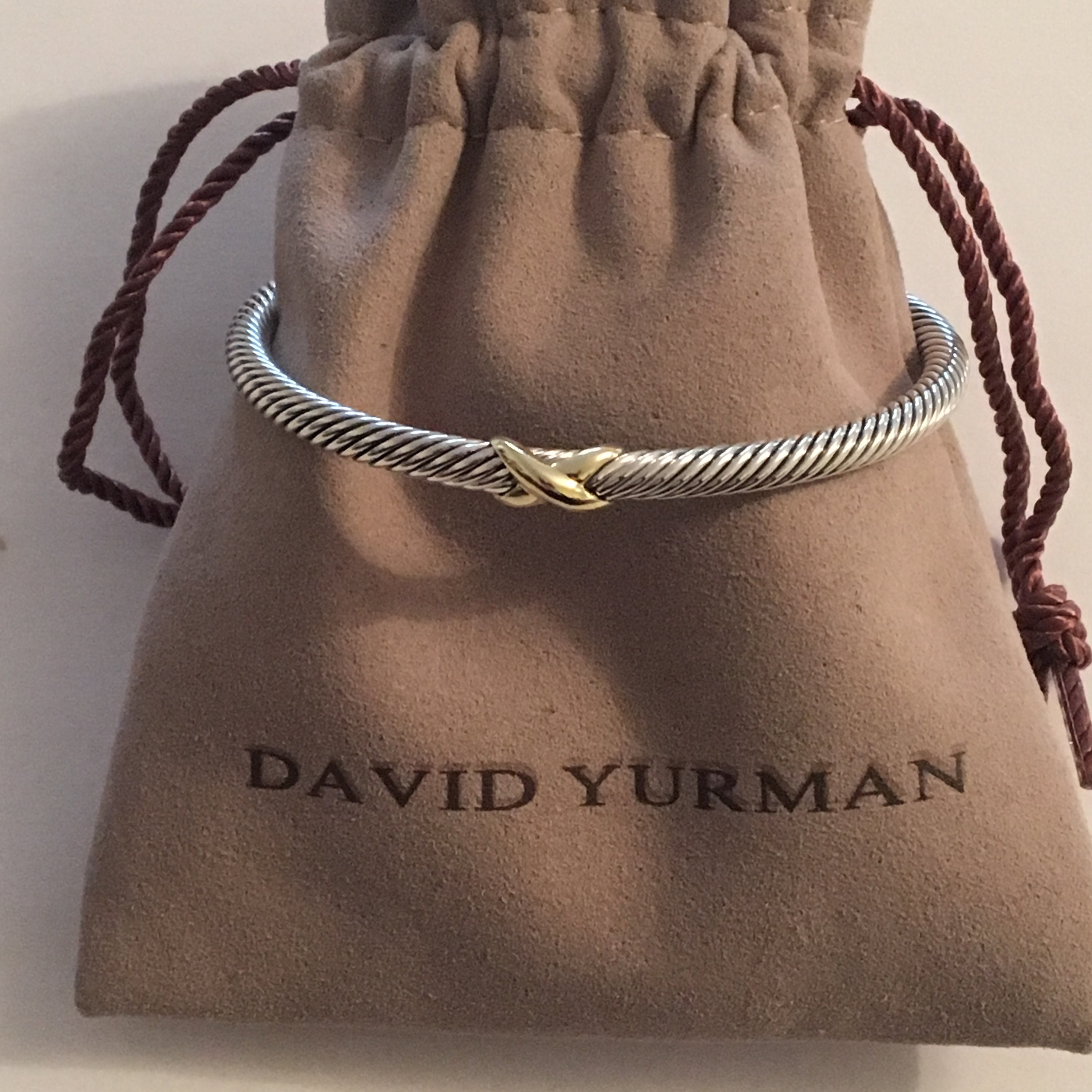 David Yurman X Station Bracelet 4mm 925 Sterling Silver 18K Gold Size LARGE