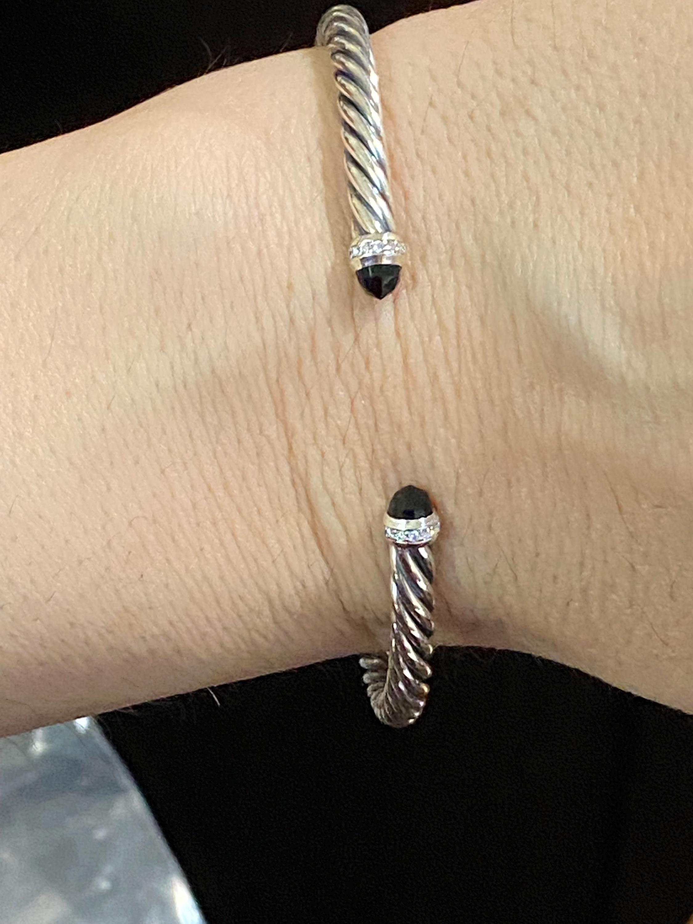 David Yurman 4mmブレスレット 925 SS シルバー ダイヤモンド ブラック 
