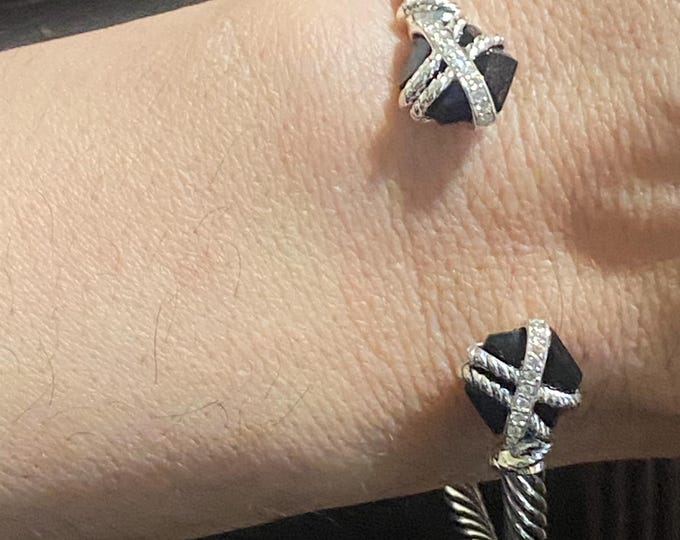 David Yurman onyx wrap diamond Bracelet 925 silver Medium
