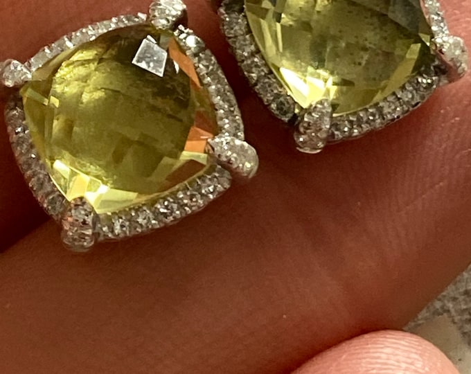 David Yurman Sterling Silver Chatelaine  BEZEL Pave Diamond. Earrings  Citrine