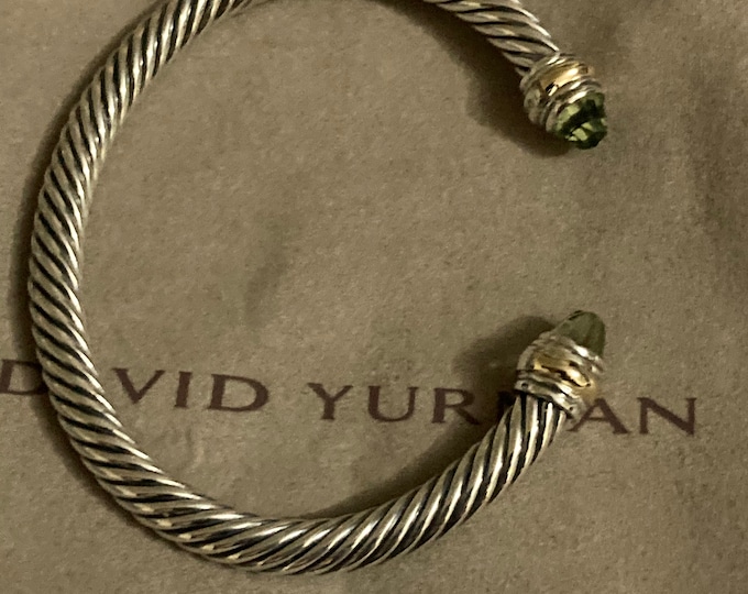 David Yurman Classic Prasiolite  Bracelet,5mm 925 Sterling Silver & 14K.   Gold Size SMALL