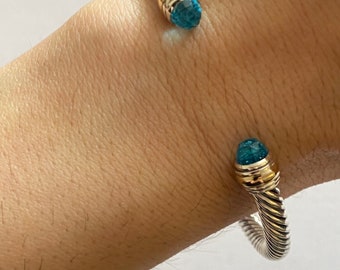 Bracciale classico David Yurman Topaz, 5 mm, argento sterling 925 e oro 14 carati, taglia media