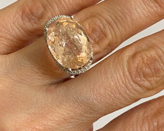 9.89ct Morganite & Diamond Accent Stones, Natural Oval Morganite  Ring and Diamonds 6.5