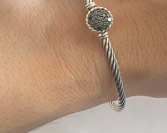 David Yurman Black Diamonds  Chatelaine Bracelet 3mm Band Size Medium