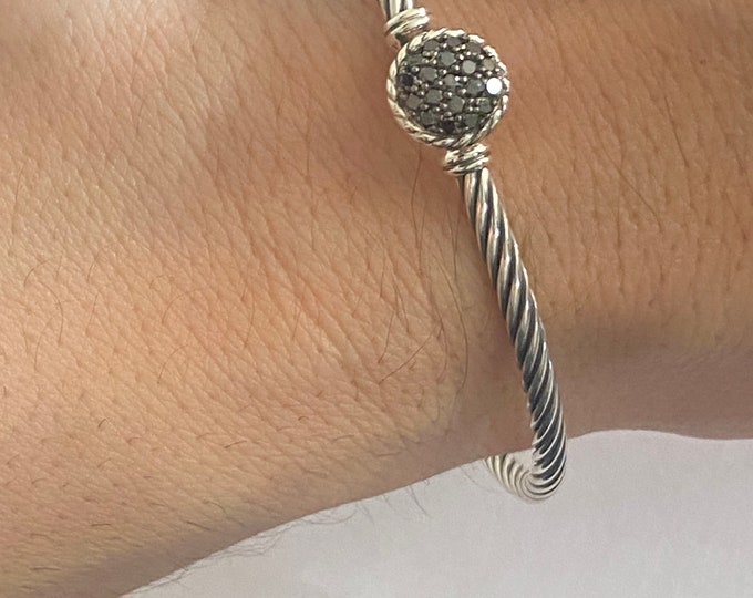 David Yurman Black Diamonds  Chatelaine Bracelet 3mm Band Size Medium