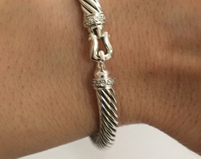 David Yurman Buckle Bracelet,5mm, 925 Sterling Silver & Pava Diamonds