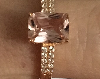 Engagement Ring  8x6mm  Ring, 925 Sterling Silver G Metal , Rose Gold Plated Pink Morganite Color