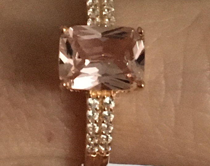Engagement Ring  8x6mm  Ring, 925 Sterling Silver G Metal , Rose Gold Plated Pink Morganite Color