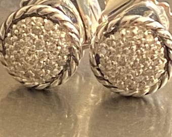 USED  David Yurman Sterling Silver Chatelaine Pave Diamond Stud Earrings