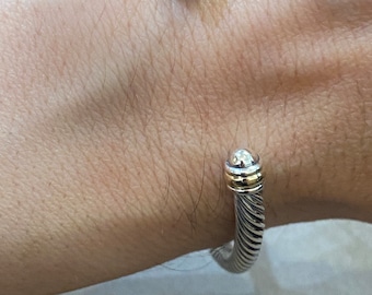 USED David Yurman 4mm Cable Cuff with 18K Gold and 925 SS Dome MEDIUM