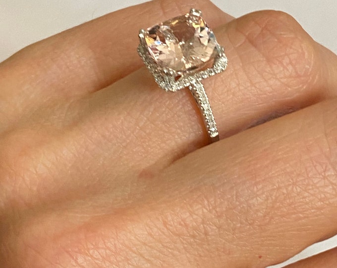 Morganite And diamond ring , morganite engagement ring , large morganite ring , engagement ring , Affordable engagement jewelry