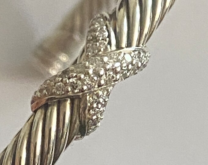 David Yurman Diamond  X Bracelet,4mm, 925 Sterling Silver & Pave Diamonds Size SMALL