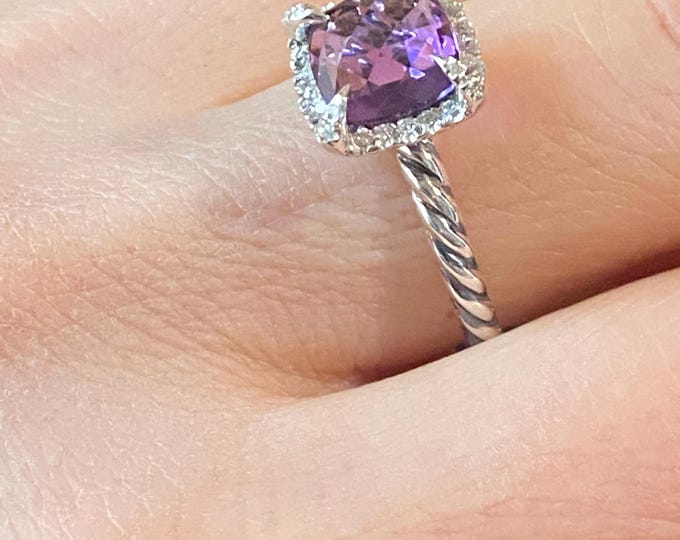 David Yurman Chatelaine Amethyst  Diamond Ring 8mm Size 8